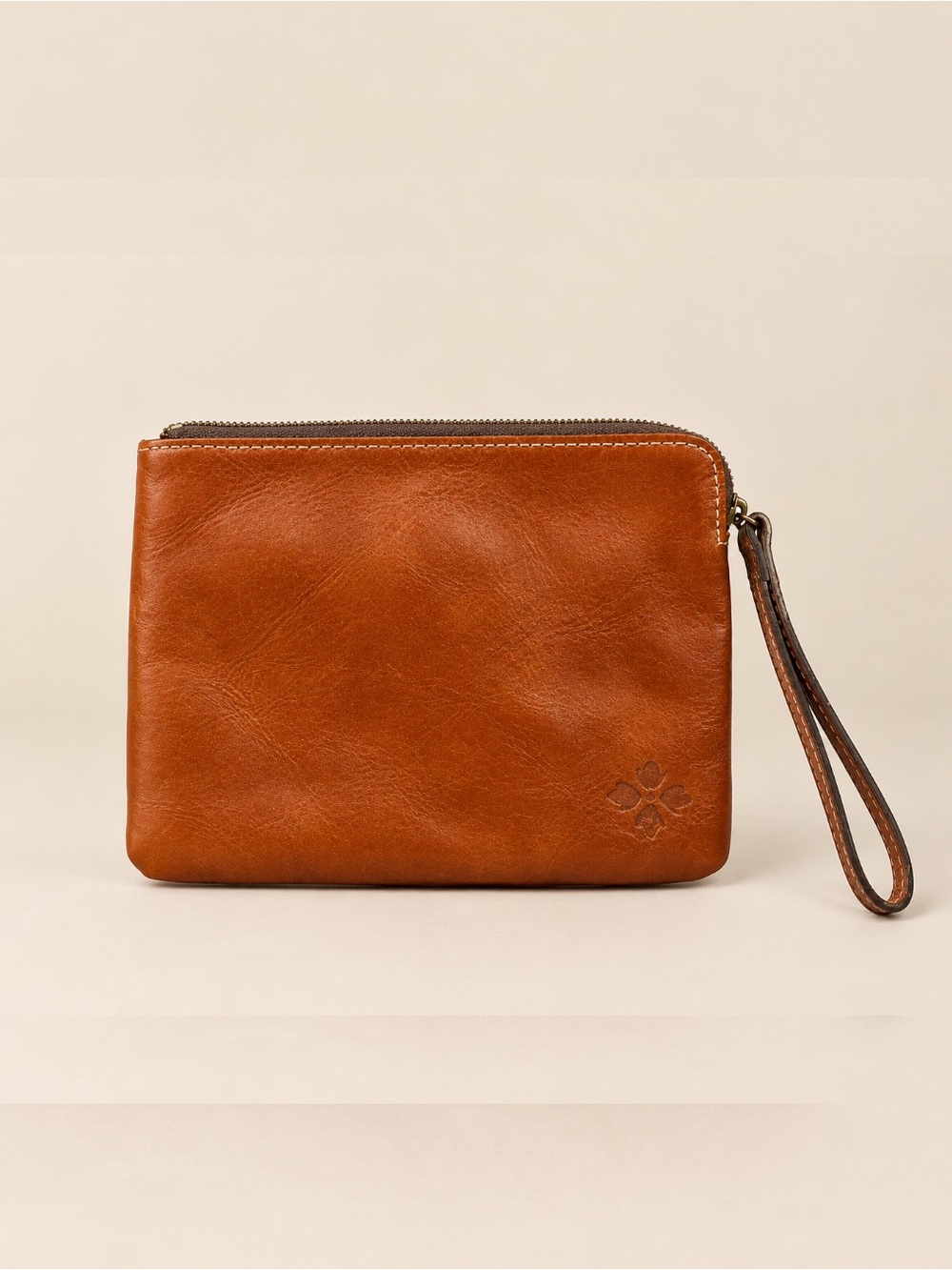 Patricia Nash | Cognac Brown Leather Wristlet Clutch Zip Pouch